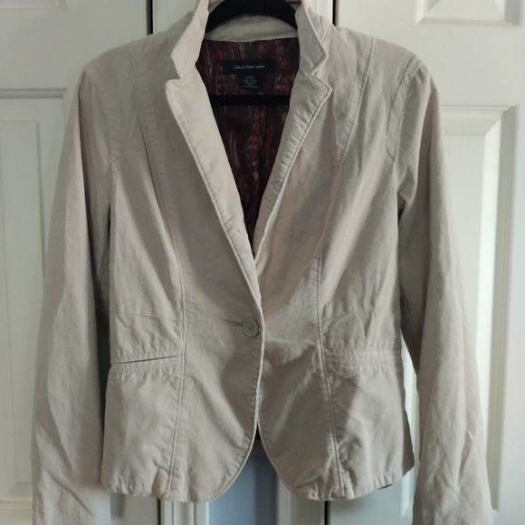 Calvin Klein Jeans Light Tan Corduroy One Button Blazer Jacket SP - Picture 1 of 12